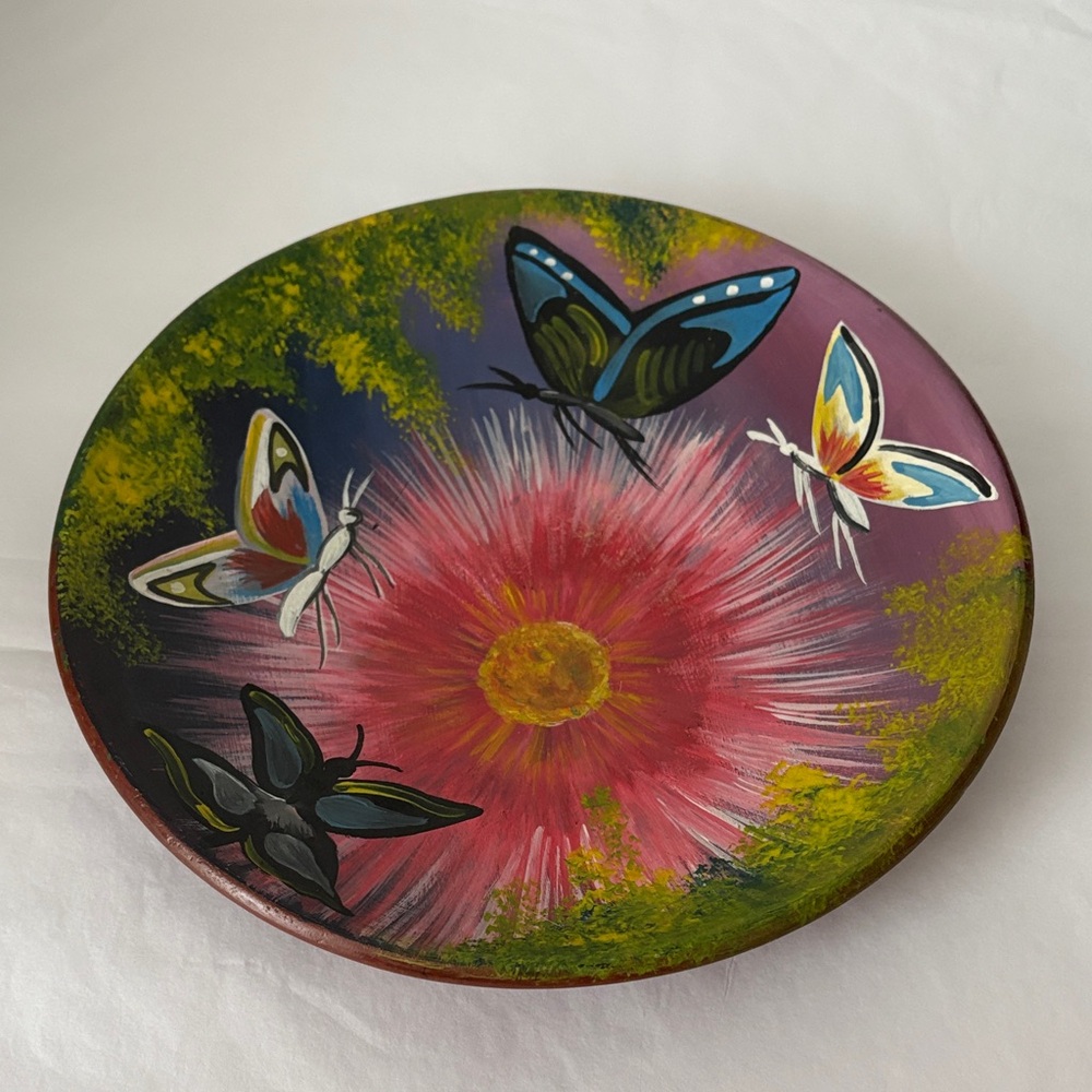 Hand-Painted Butterfly Art Plate 9” round